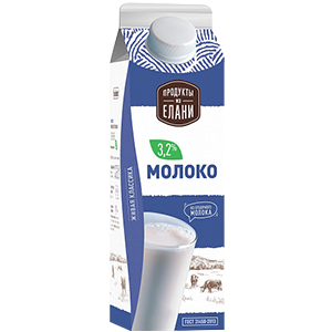 Молоко пастеризованное 3,2% TM Продукты из Елани (пакет, 900мл)