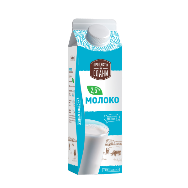 Молоко питьевое пастеризованное 2,5% TM Продукты из Елани (Пюр-Пак, 900мл)