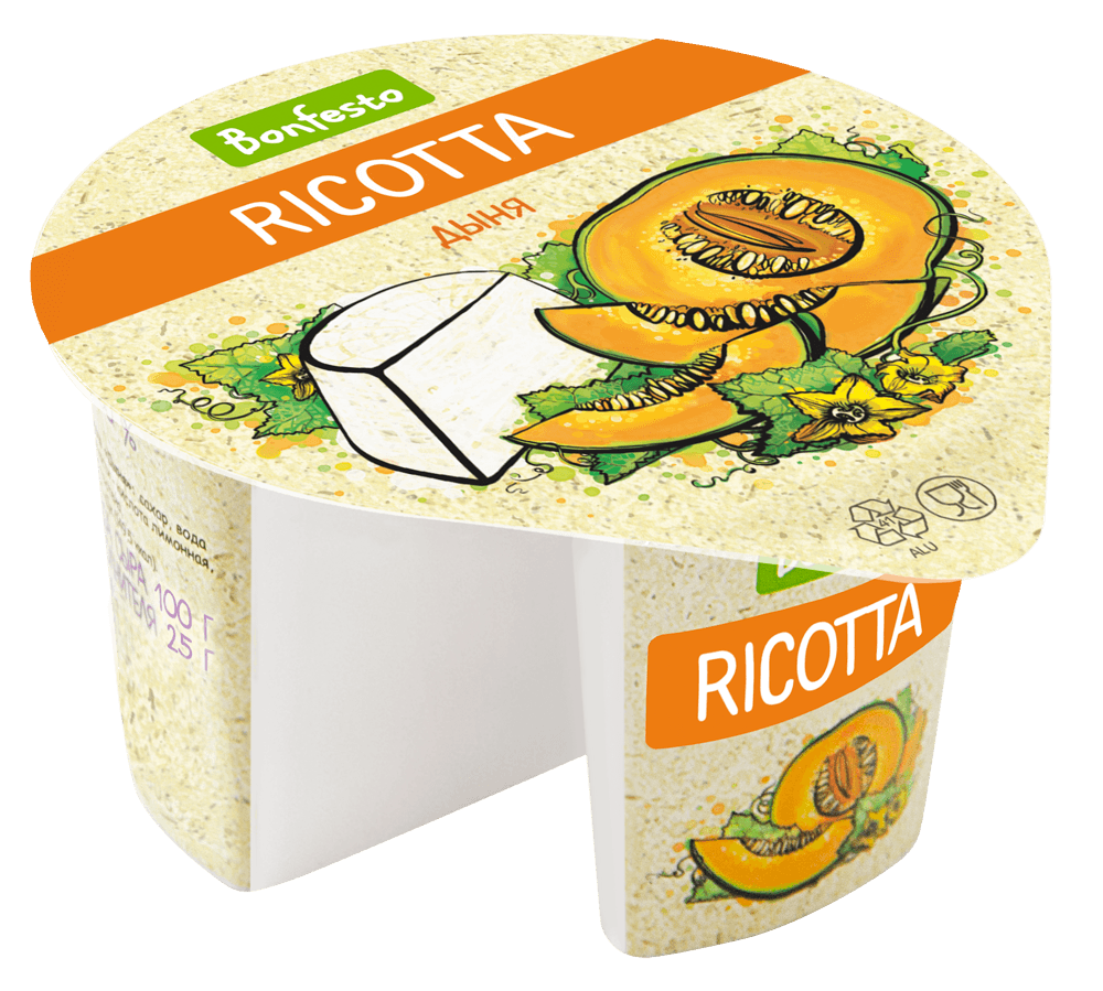 Сыр мягкий Рикотта с нап. дыня TM Bonfesto (100+25г)