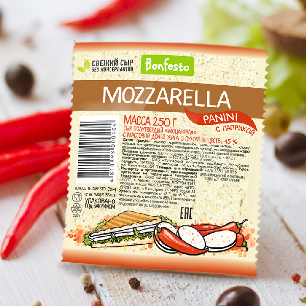 Сыр Моцарелла PANINI с паприкой TM Bonfesto (250г)