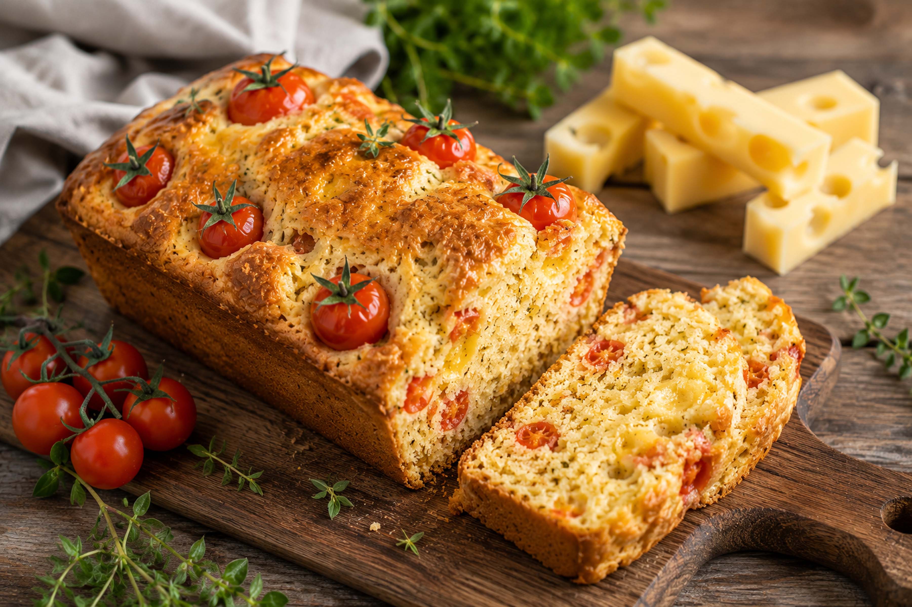 Кекс с помидорами черри, беконом и сыром