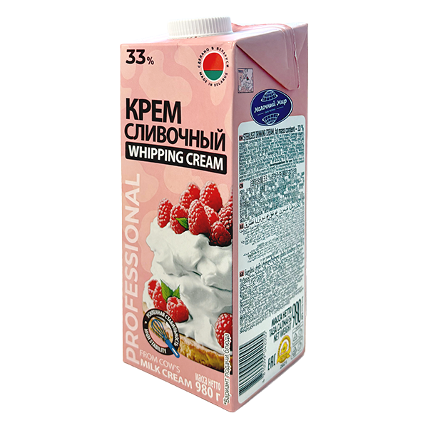 Крем сливочный стерилизованный, 33%, ТМ Молочный мир (980 мл)