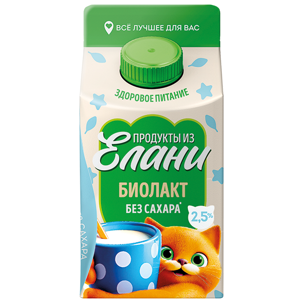 Биолакт 2.5% без сахара ТМ Продукты из Елани (Пюр-пак, 450мл)