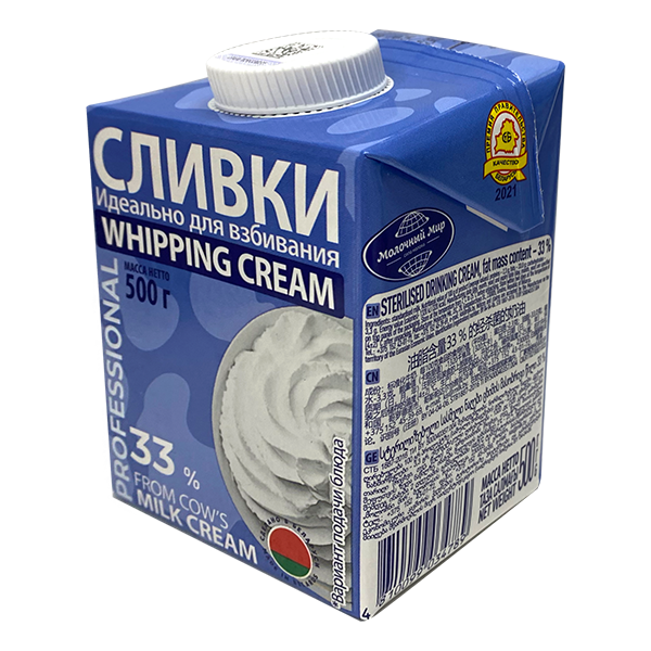 Сливки стерилизованные 33% ТМ Молочный мир (500мл)